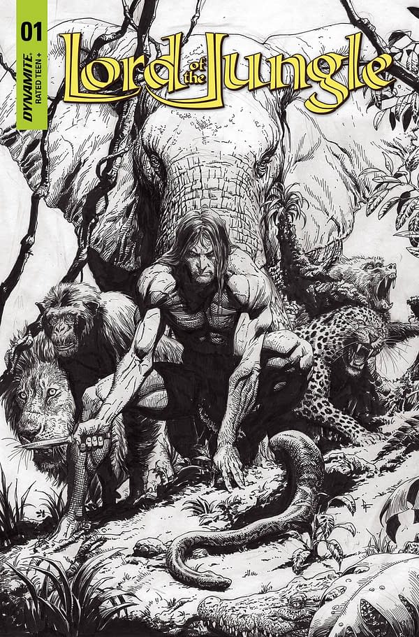 Cover image for LORD OF THE JUNGLE #1 CVR X 10 COPY FOC GARY FRANK B&W INCV