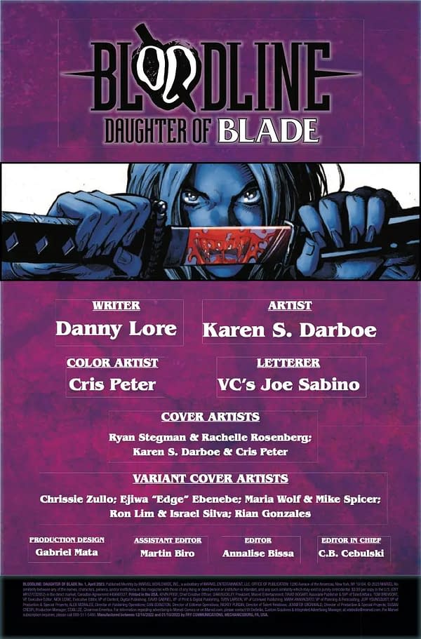 Interior preview page from BLOODLINE: DAUGHTER OF BLADE #1 KAREN S.  DARBOE COVER