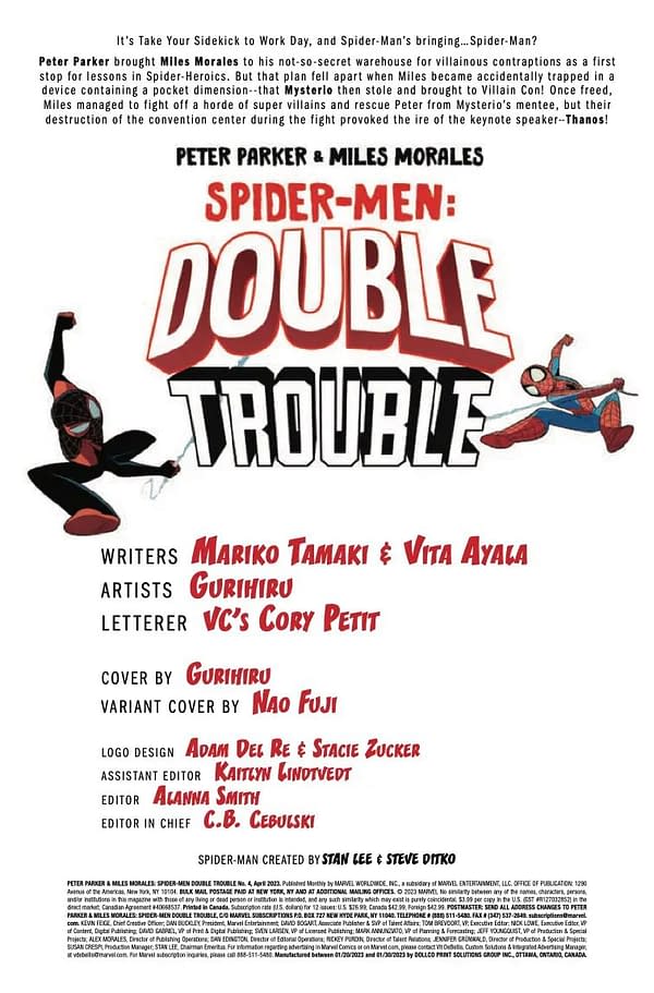 Interior preview page from PETER PARKER & MILES MORALES: SPIDER-MEN - DOUBLE TROUBLE #4 GURIHIRU COVER
