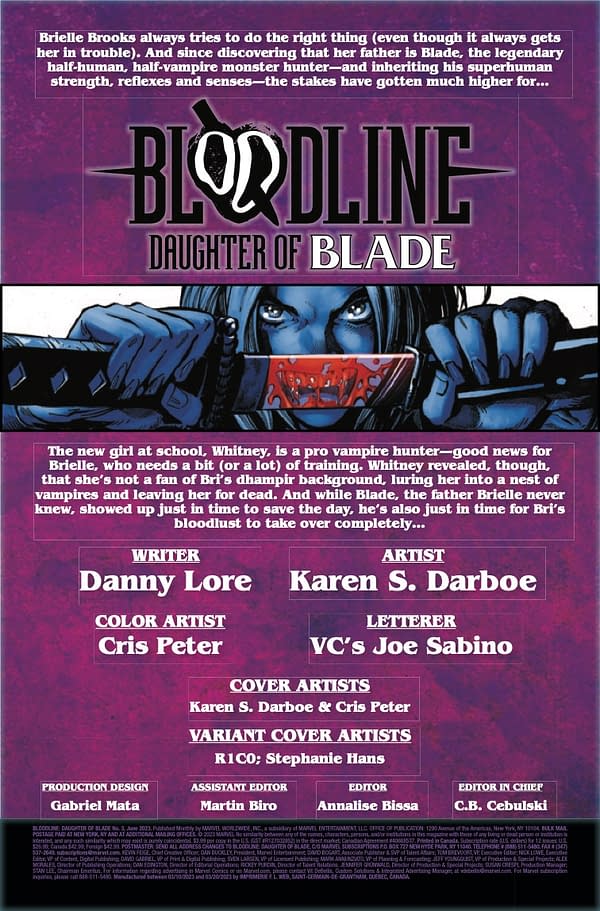 Interior preview page from BLOODLINE: DAUGHTER OF BLADE #3 KAREN S.  DARBOE COVER