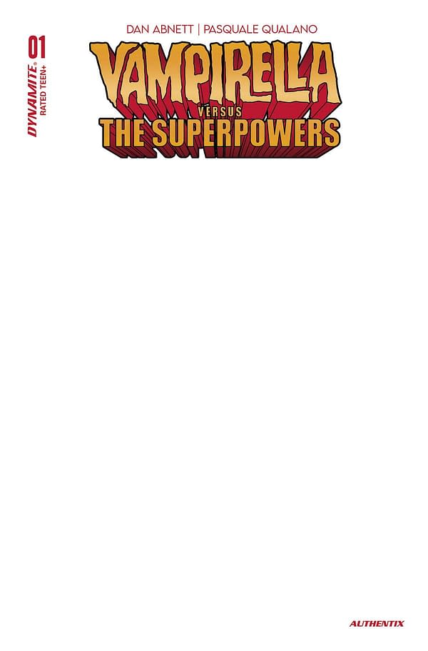 Cover image for VAMPIRELLA VS SUPERPOWERS #1 CVR G BLANK AUTHENTIX