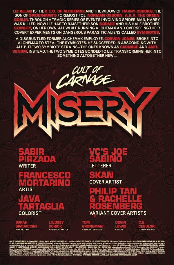 Interior preview page from CULT OF CARNAGE: MISERY #2 SKAN COVER