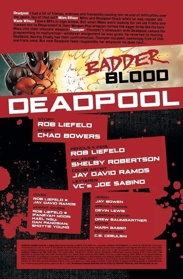 Interior preview page from DEADPOOL: BADDER BLOOD #1 ROB LIEFELD COVER