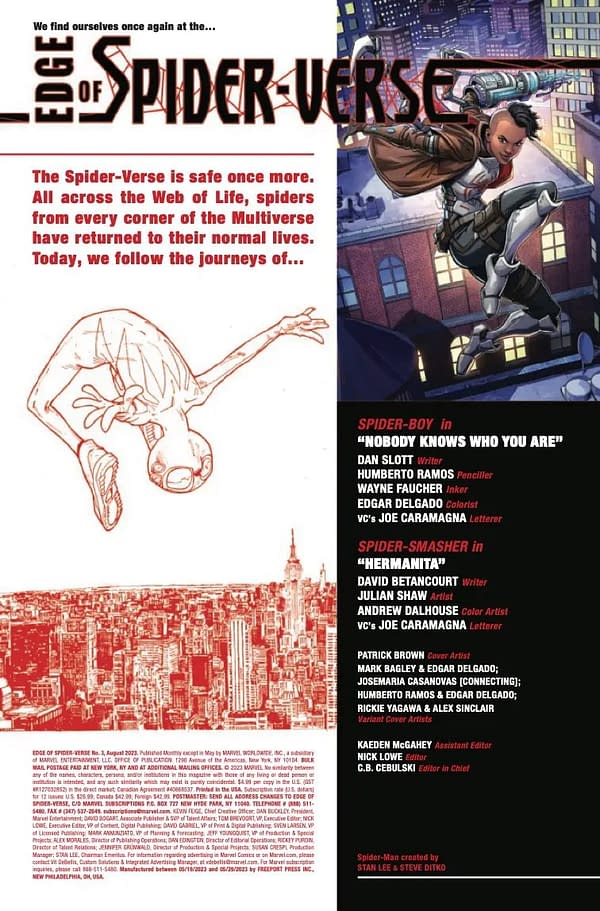 Interior preview page from EDGE OF SPIDER-VERSE #3 PATRICK BROWN COVER