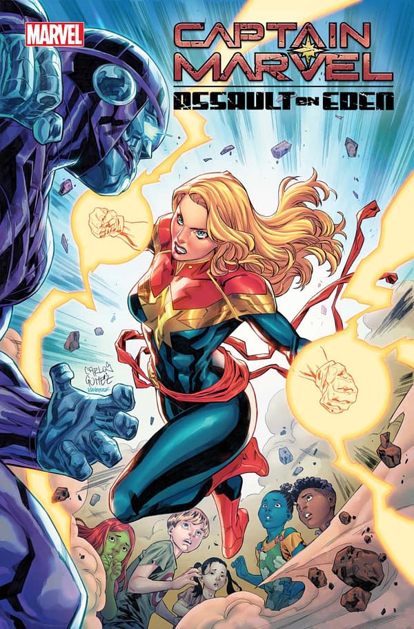 Cover image for 75960620575200111 CAPTAIN MARVEL: ASSAULT ON EDEN #1 CARLOS GOMEZ COVER, by Anthony Oliveiria & Maria Frohlich & Eleonora Carlini & Carlos Gomez, in stores Wednesday, October 11, 2023 from marvel