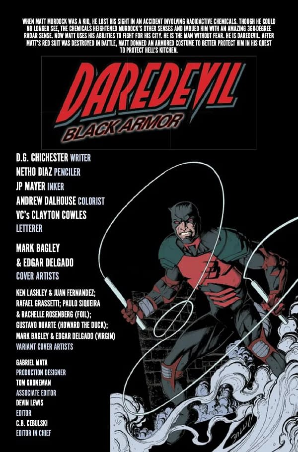 Interior preview page from DAREDEVIL: BLACK ARMOR #1 MARK BAGLEY COVER