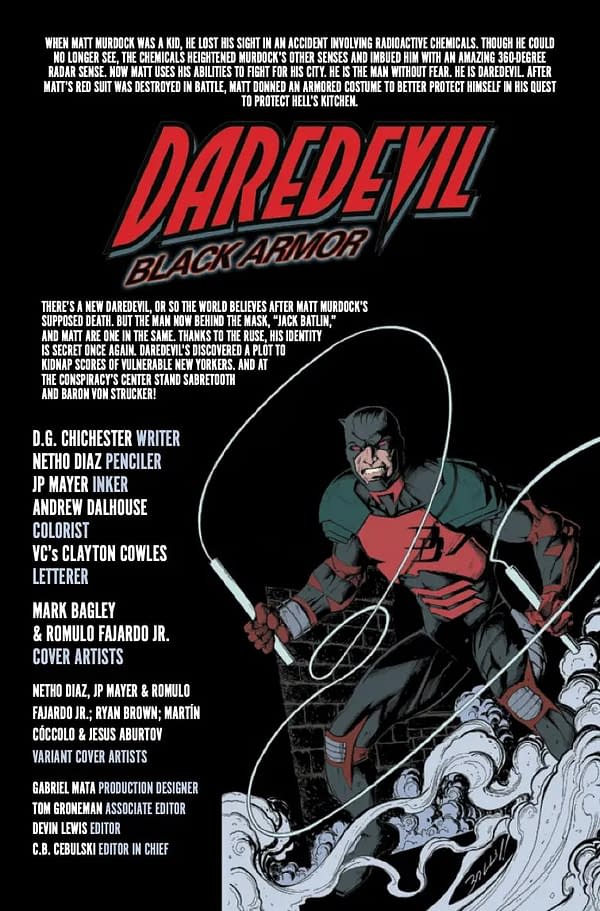 Interior preview page from DAREDEVIL: BLACK ARMOR #2 MARK BAGLEY COVER