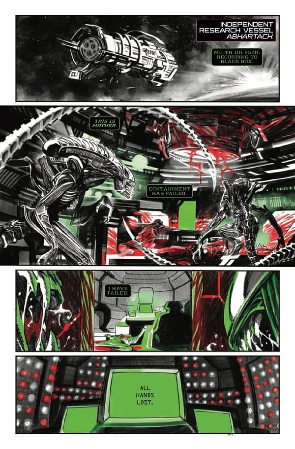 Interior preview page from ALIEN: BLACK WHITE AND BLOOD #1 RYAN STEGMAN COVER