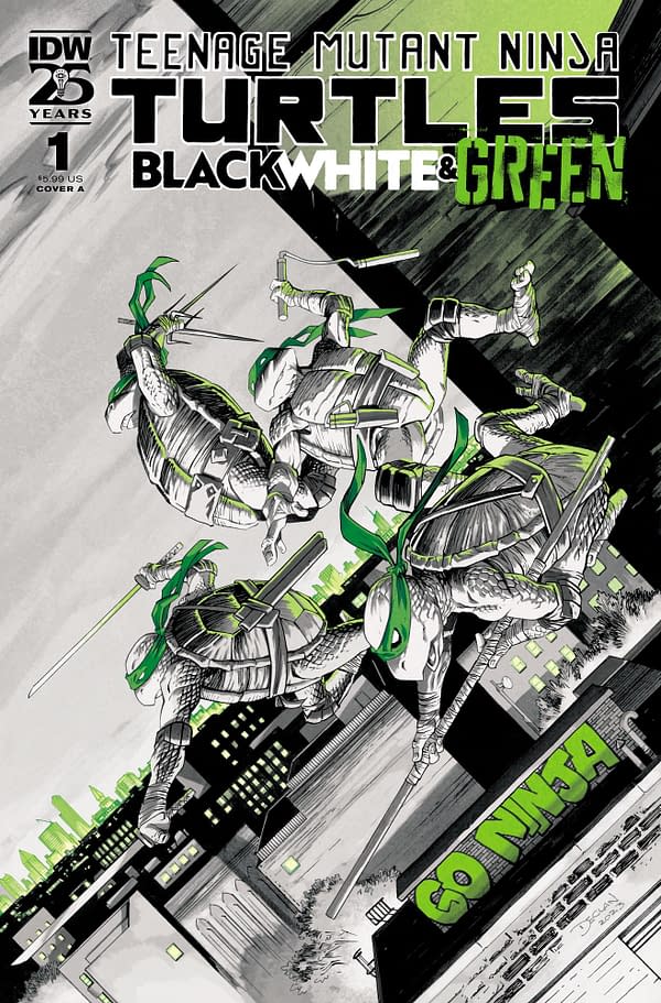 Cover image for TEENAGE MUTANT NINJA TURTLES: BLACK. WHITE, AND GREEN #1 DECLAN SHALVEY COVER