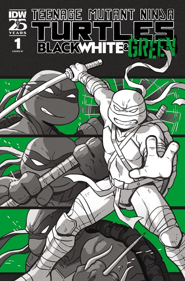 Cover image for Teenage Mutant Ninja Turtles: Black, White, and Green #1 Variant RI (10) (Ganuch eau Foil Variant)