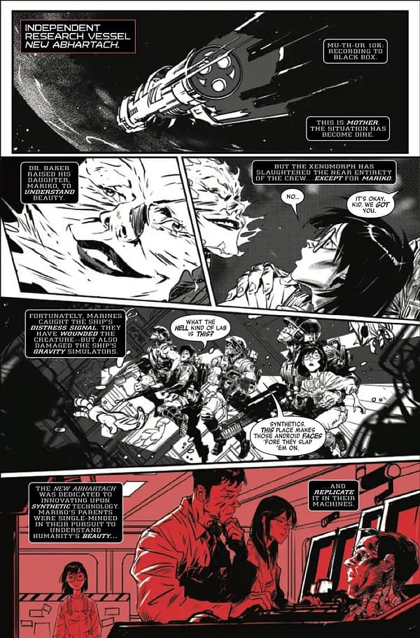 Interior preview page from ALIEN: BLACK WHITE AND BLOOD #4 DUSTIN NGUYEN COVER