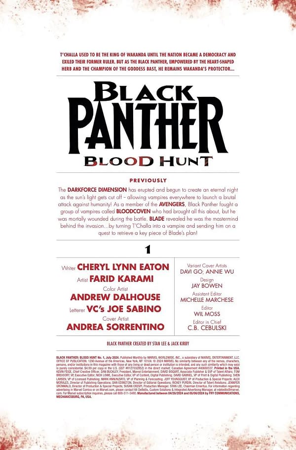 Interior preview page from BLACK PANTHER: BLOOD HUNT #1 ANDREA SORRENTINO COVER