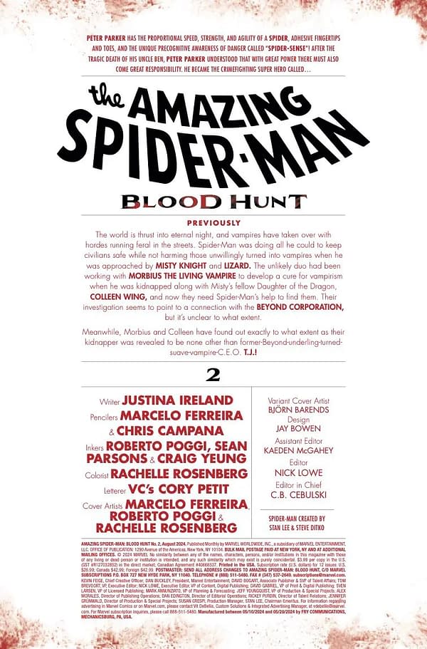 Interior preview page from AMAZING SPIDER-MAN: BLOOD HUNT #2 MARCELO FERREIRA COVER