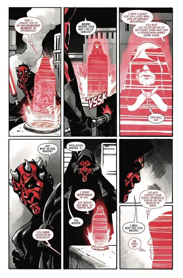 Interior preview page from STAR WARS: DARTH MAUL - BLACK WHITE AND RED #3 SARA PICHELLI COVER