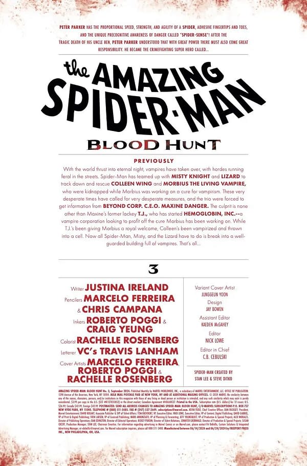 Interior preview page from AMAZING SPIDER-MAN: BLOOD HUNT #3 MARCELO FERREIRA COVER