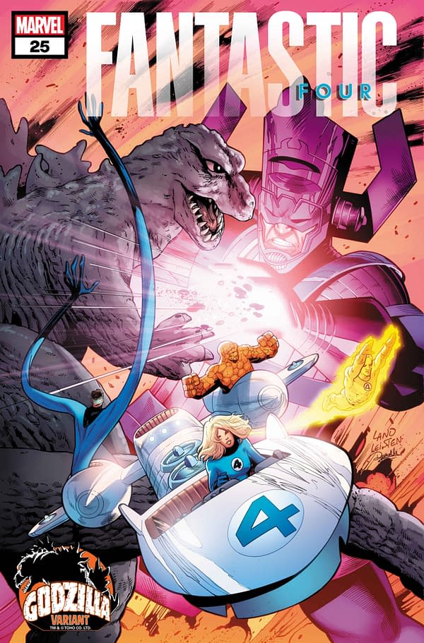 Cover image for FANTASTIC FOUR #25 GREG LAND GODZILLA VARIANT