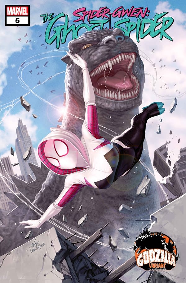 Cover image for SPIDER-GWEN: THE GHOST-SPIDER #5 INHYUK LEE GODZILLA VARIANT