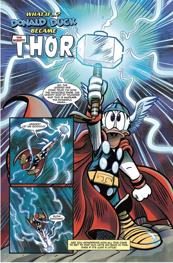 Interior preview page from MARVEL AND DISNEY: WHAT IF DONALD DUCK BECAME THOR #1 LORENZO PASTROVICCHIO COVER