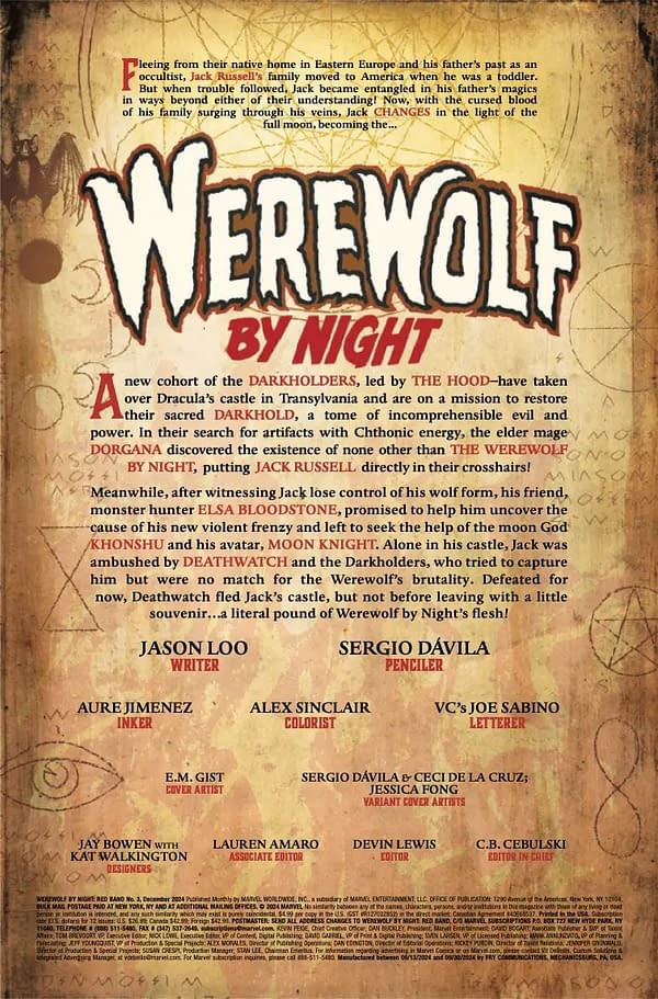 Interior preview page from WEREWOLF BY NIGHT: RED BAND #3 E.M. GIST COVER