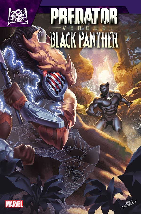 Cover image for PREDATOR VS. BLACK PANTHER #4 MATEUS MANHANINI VARIANT