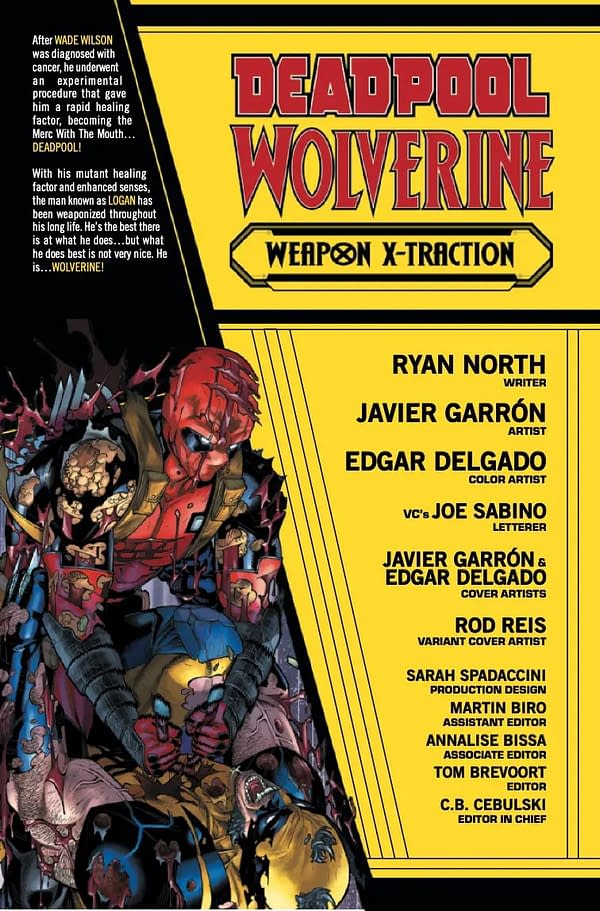 Interior preview page from DEADPOOL/WOLVERINE: WEAPON X-TRACTION #1 JAVIER GARRON COVER