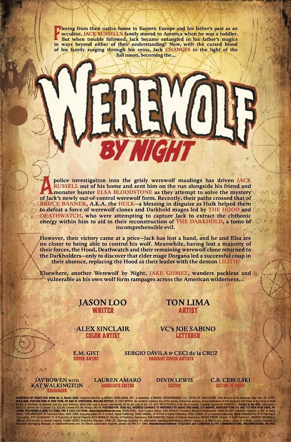 Interior preview page from WEREWOLF BY NIGHT: RED BAND #6 E.M. GIST COVER