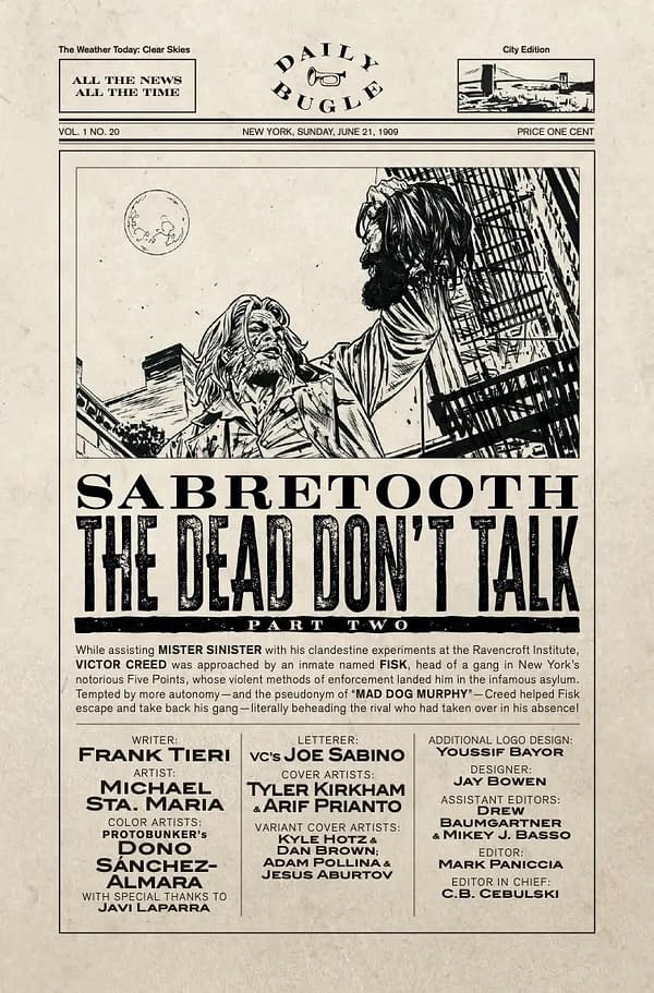 Interior preview page from SABRETOOTH: THE DEAD DON'T TALK #2 TYLER KIRKHAM COVER