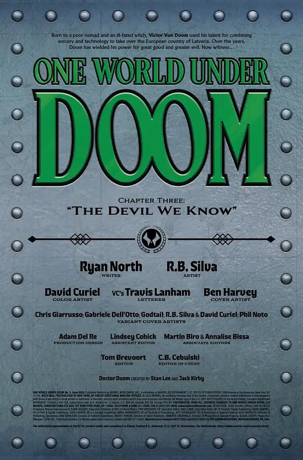 Interior preview page from ONE WORLD UNDER DOOM #3 BEN HARVEY COVER