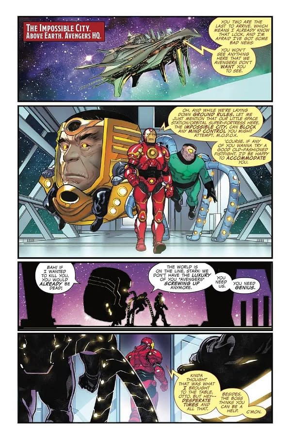 Interior preview page from ONE WORLD UNDER DOOM #3 BEN HARVEY COVER