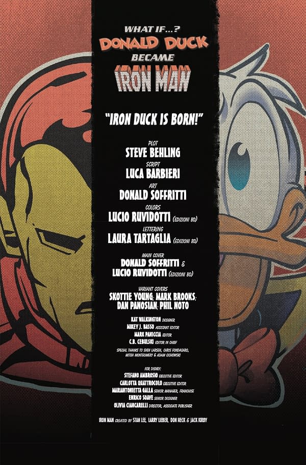Interior preview page from WHAT IF DONALD DUCK BECAME IRON MAN #1 DONALD  SOFFRITTI COVER