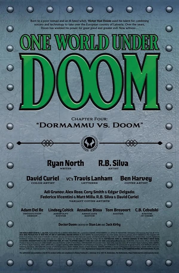Interior preview page from ONE WORLD UNDER DOOM #4 BEN HARVEY COVER