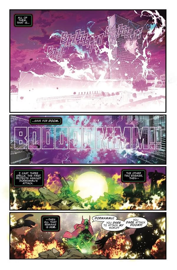 Interior preview page from ONE WORLD UNDER DOOM #4 BEN HARVEY COVER
