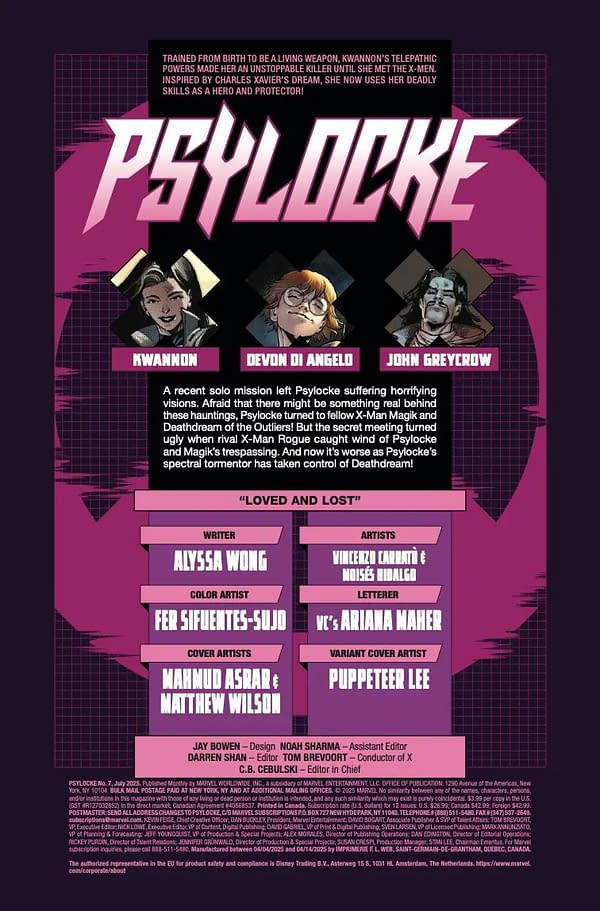 Interior preview page from PSYLOCKE #7 MAHMUD ASRAR COVER