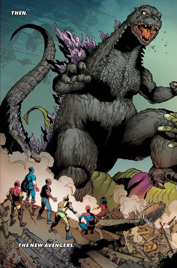 Interior preview page from GODZILLA VS. AVENGERS #1 LEINIL YU COVER