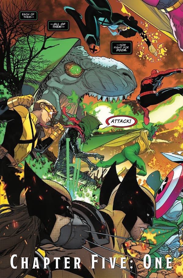 Interior preview page from ONE WORLD UNDER DOOM #5 BEN HARVEY COVER