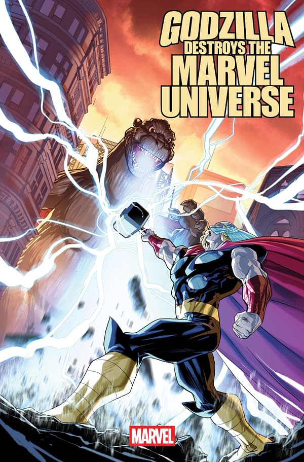 Cover image for GODZILLA DESTROYS THE MARVEL UNIVERSE #1 PETE WOODS VARIANT