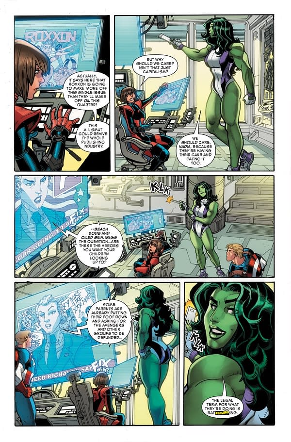 Interior preview page from MARVEL SWIMSUIT SPECIAL: FRIENDS FOES AND RIVALS #1 ADAM HUGHES COVER