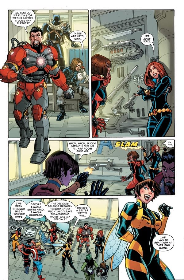 Interior preview page from MARVEL SWIMSUIT SPECIAL: FRIENDS FOES AND RIVALS #1 ADAM HUGHES COVER