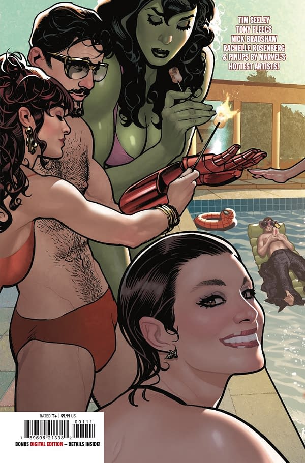 Interior preview page from MARVEL SWIMSUIT SPECIAL: FRIENDS FOES AND RIVALS #1 ADAM HUGHES COVER