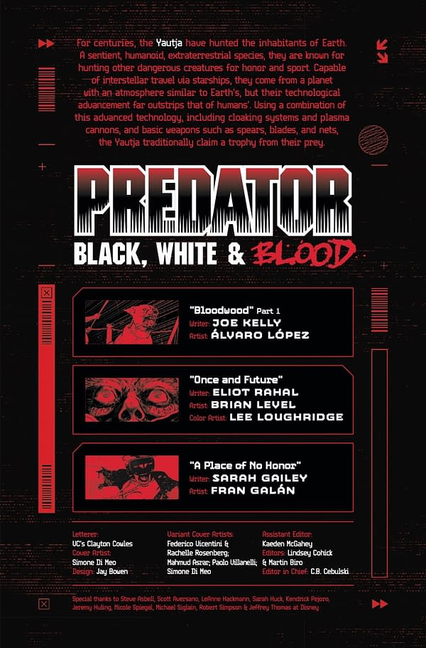 Interior preview page from PREDATOR: BLACK WHITE AND BLOOD #1 SIMONE DI MEO COVER