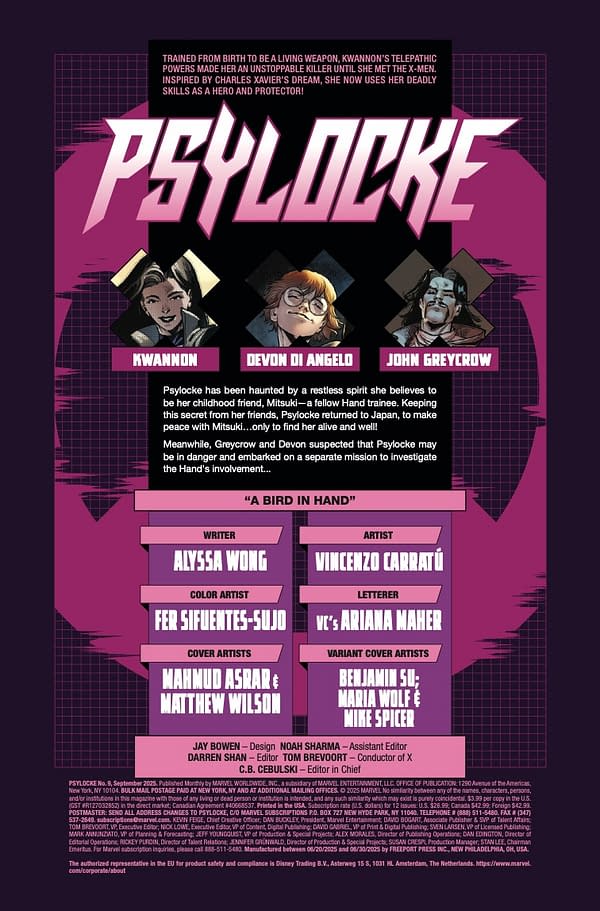 Interior preview page from PSYLOCKE #9 MAHMUD ASRAR COVER