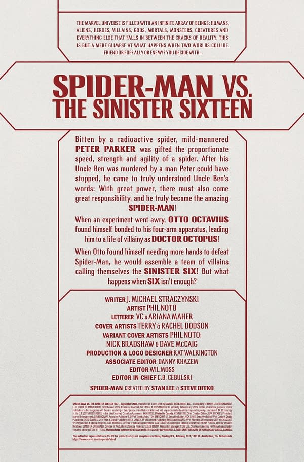 Interior preview page from SPIDER-MAN VS. THE SINISTER SIXTEEN #1 TERRY DODSON COVER
