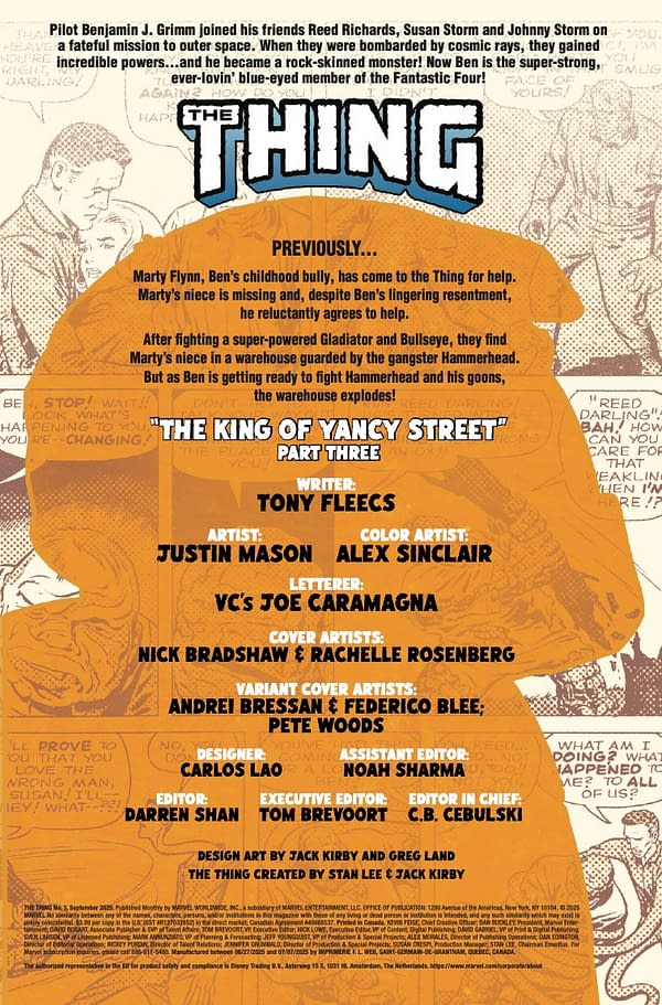 Interior preview page from THE THING #3 NICK BRADSHAW COVER