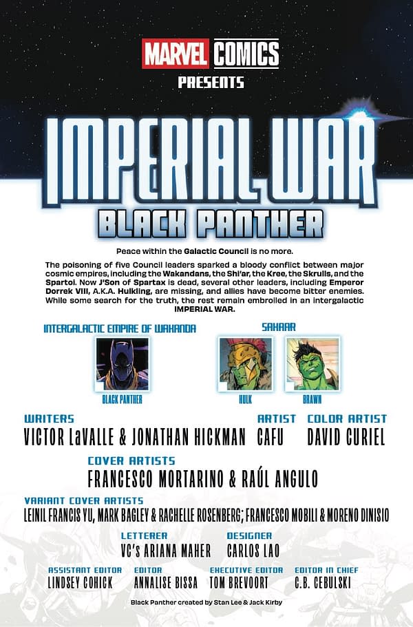 Interior preview page from IMPERIAL WAR: BLACK PANTHER #1 FRANCESCO MORTARINO COVER