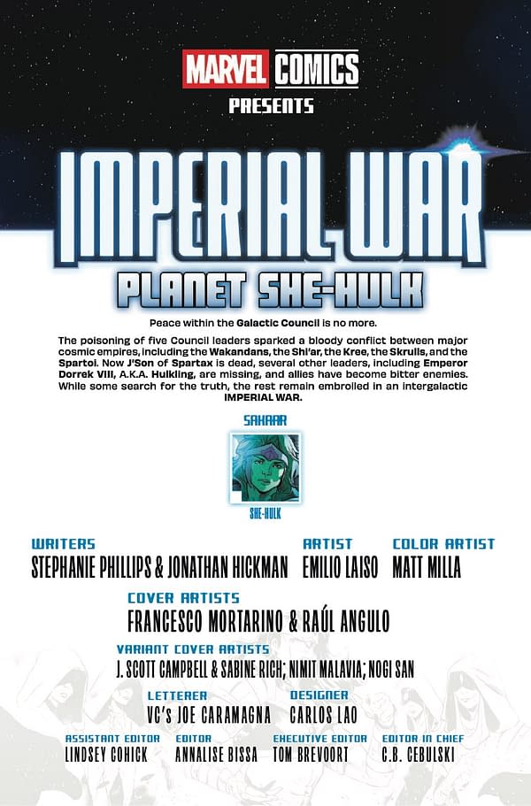 Interior preview page from IMPERIAL WAR: PLANET SHE-HULK #1 FRANCESCO MORTARINO COVER