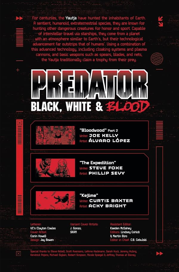 Interior preview page from PREDATOR: BLACK WHITE AND BLOOD #2 CORIN HOWELL COVER