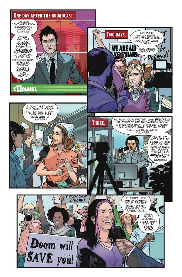 Interior preview page from ONE WORLD UNDER DOOM #7 BEN HARVEY COVER