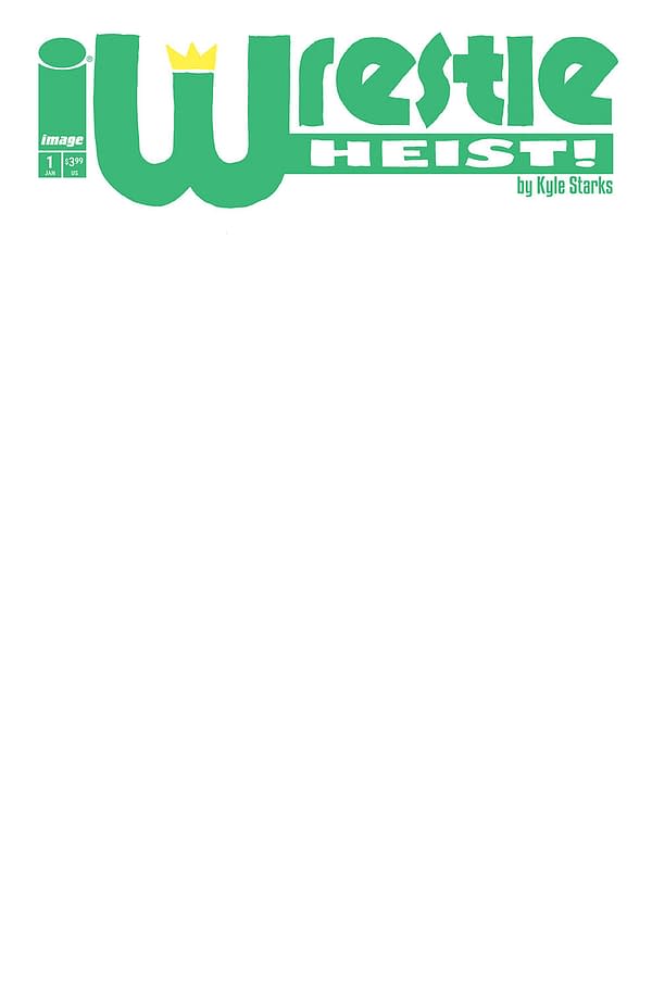 Green logo illustration for 'Wrestle Heist', featuring the title prominently with bold lettering and a crown motif above the 'W'.