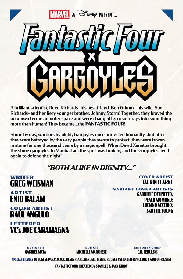 Interior preview page from FANTASTIC FOUR/GARGOYLES #1 TAURIN CLARKE COVER