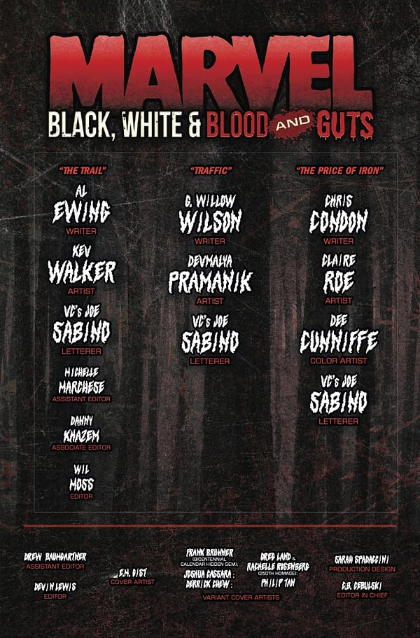 Interior preview page from MARVEL: BLACK WHITE AND BLOOD AND GUTS #1 E.M. GIST COVER